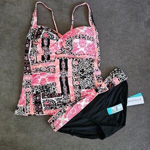 Seafolly 2 pc Silk Market Twist tankini & hipster bikini bottom Swimsuit size 12